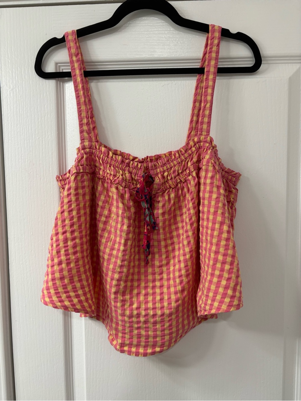 Free People Pink and Yellow Gingham Tank Top